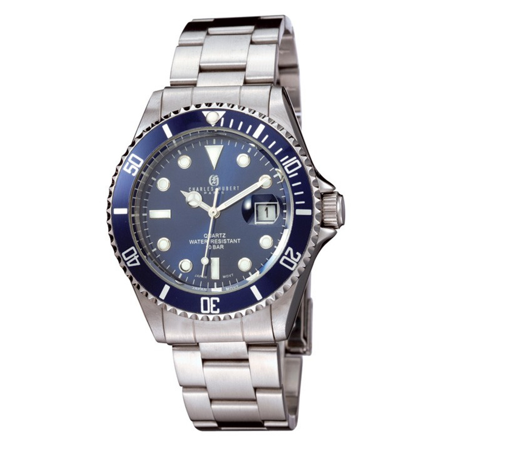 Charles-Hubert Blue Diver Paris Mens Stainless Steel Quartz Watch #3812